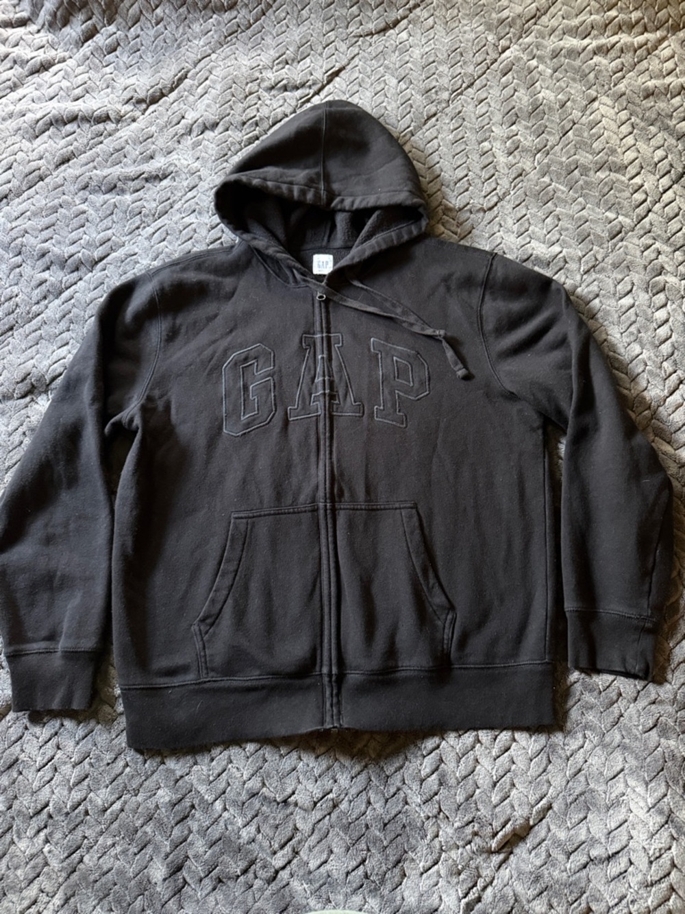 GAP Black Full-Zip Hooded Sweatshirt with Embroidered Logo Mens size Large